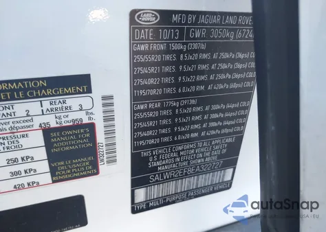 2014 Land Rover Range Rover Sport 5.0L V8 Supercharged из США, поврежденный, VIN SALWR2EF8EA322727